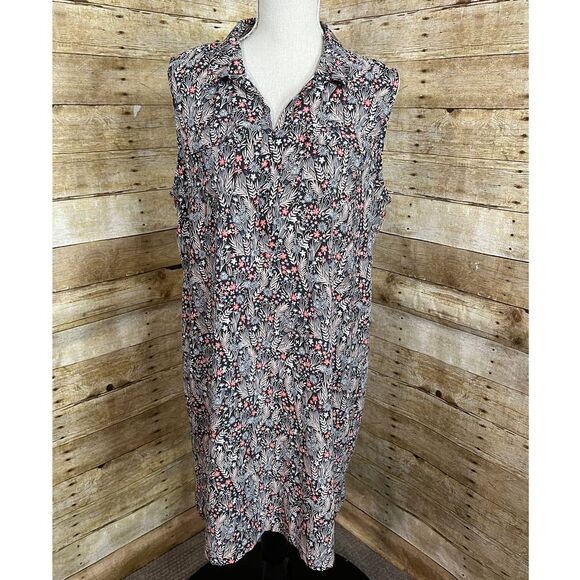 LOFT POPOVER SLEEVELESS FLORAL PRINT CASUAL STYLISH EVERYDAY WEAR DRESS SZ. LRG - Picture 2 of 6